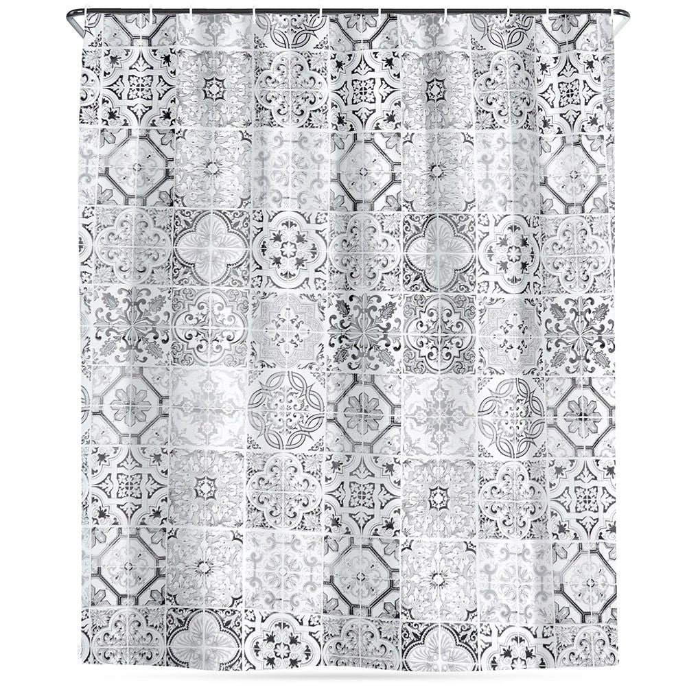 Waterproof Shower Curtain With Hooks, 180x180 Cm, Tile Pattern