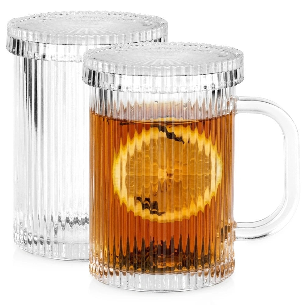 Glass Mugs With Lids, 330ml, Set Of 2