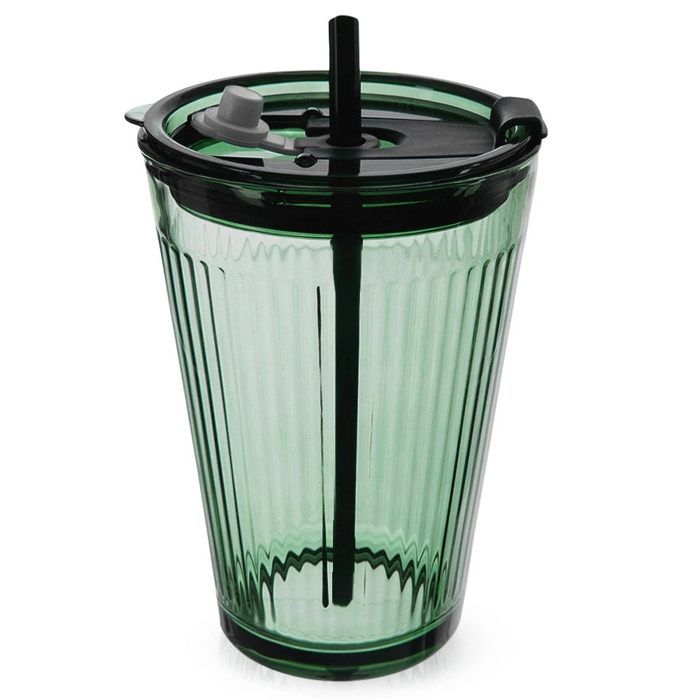 Green Glass Mug With Lid & Silicone Straw, 450ml