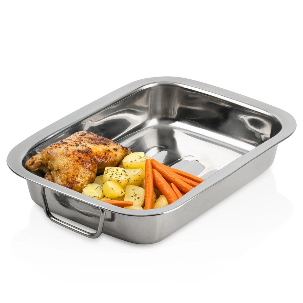 Stainless Steel Roasting Pan With Foldable Handles 26x19.5x5 Cm
