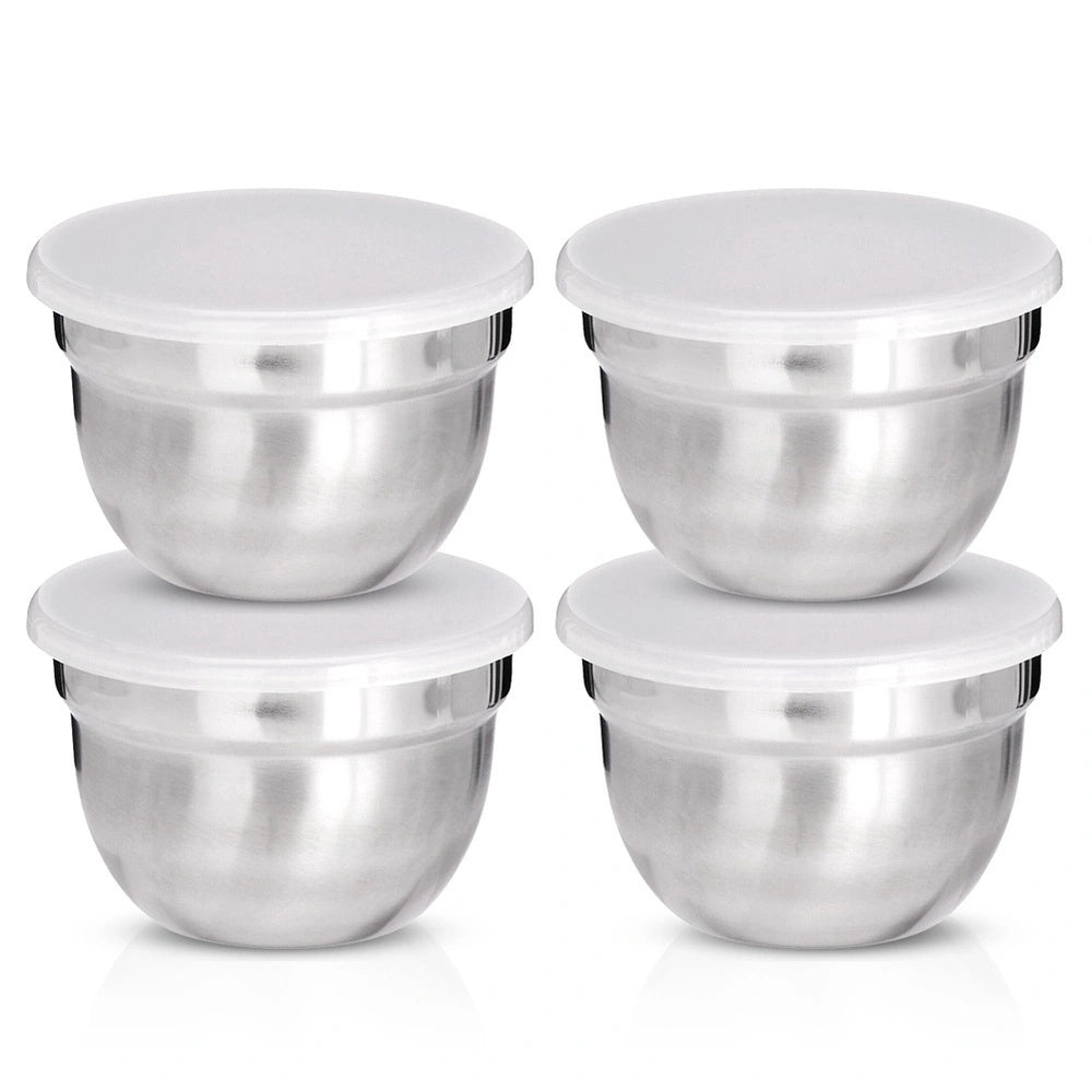 Stainless Steel Sauce Bowls With Lids, 200ml, Set Of 4