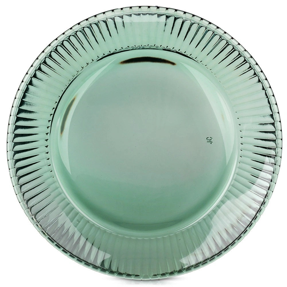 Green Glass Dessert Plate, 20.5 Cm Ribbed Design