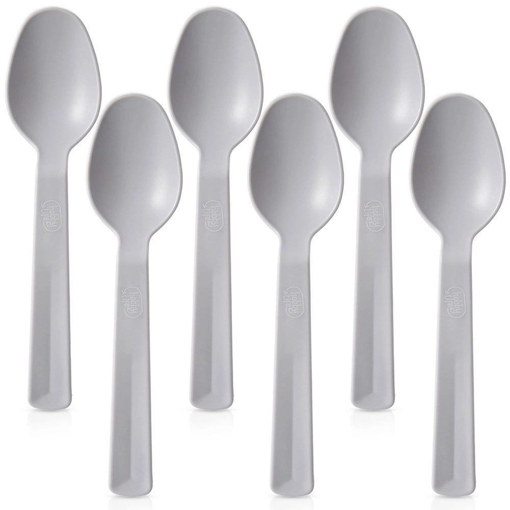Plastic Tablespoons Set, Gray, 6 Pieces