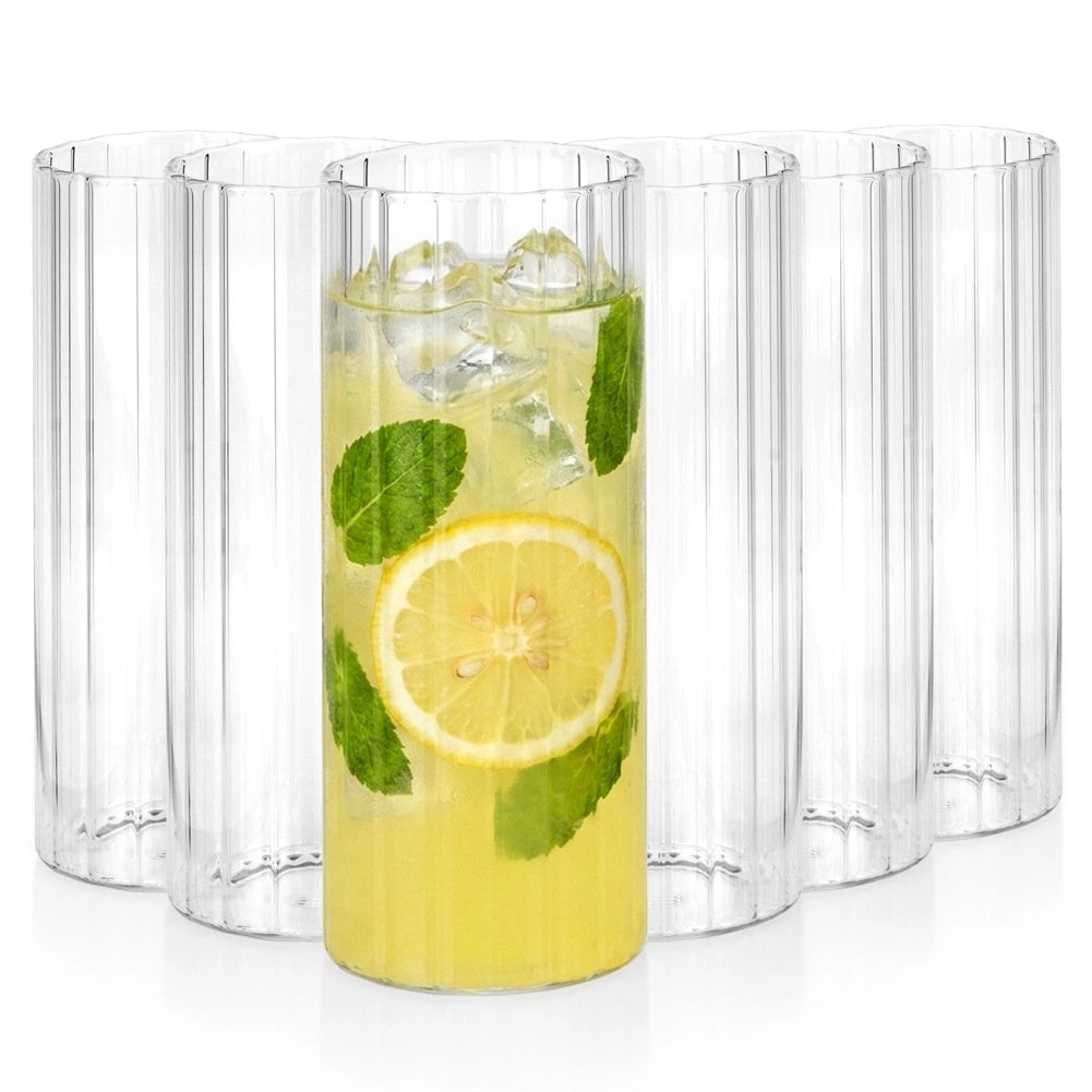 Set Of 6 Borosilicate Glasses, 460ml, Ribbed Design