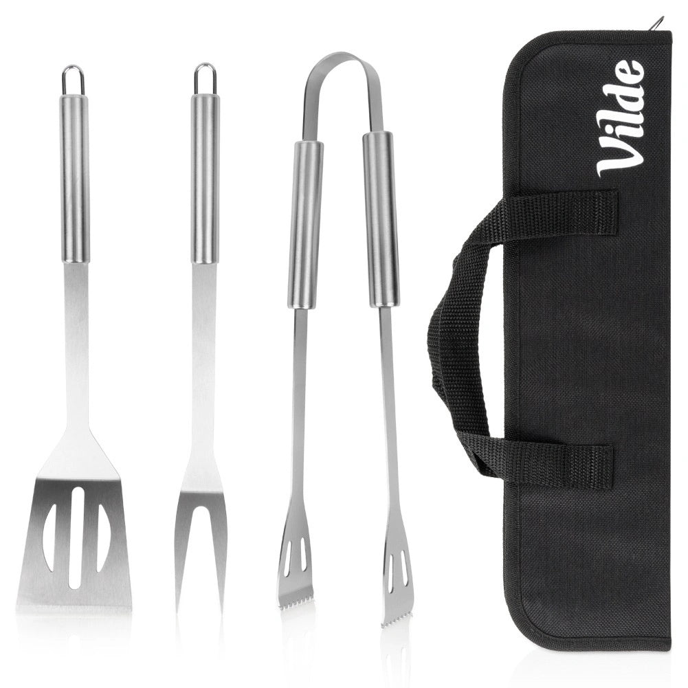 3-piece Stainless Steel Bbq Tool Set With Case
