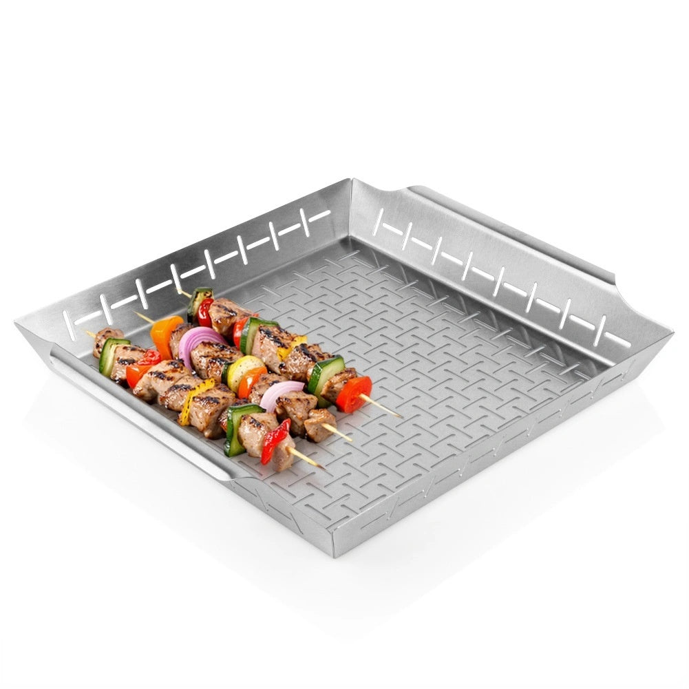 Steel Vegetable Grill Basket, Perforated, 39.5x35x6 Cm