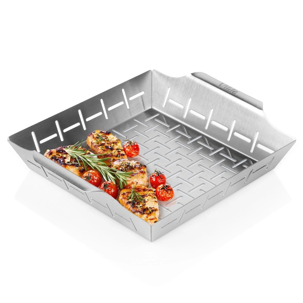 Steel Vegetable Grill Basket, Perforated, 27x23x5 Cm