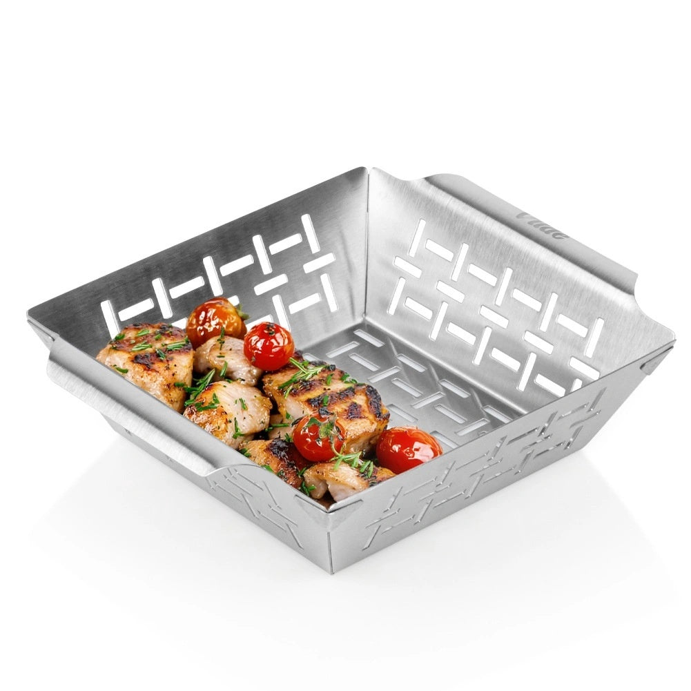 Steel Vegetable Grill Basket, Perforated, 22x18.5x6 Cm