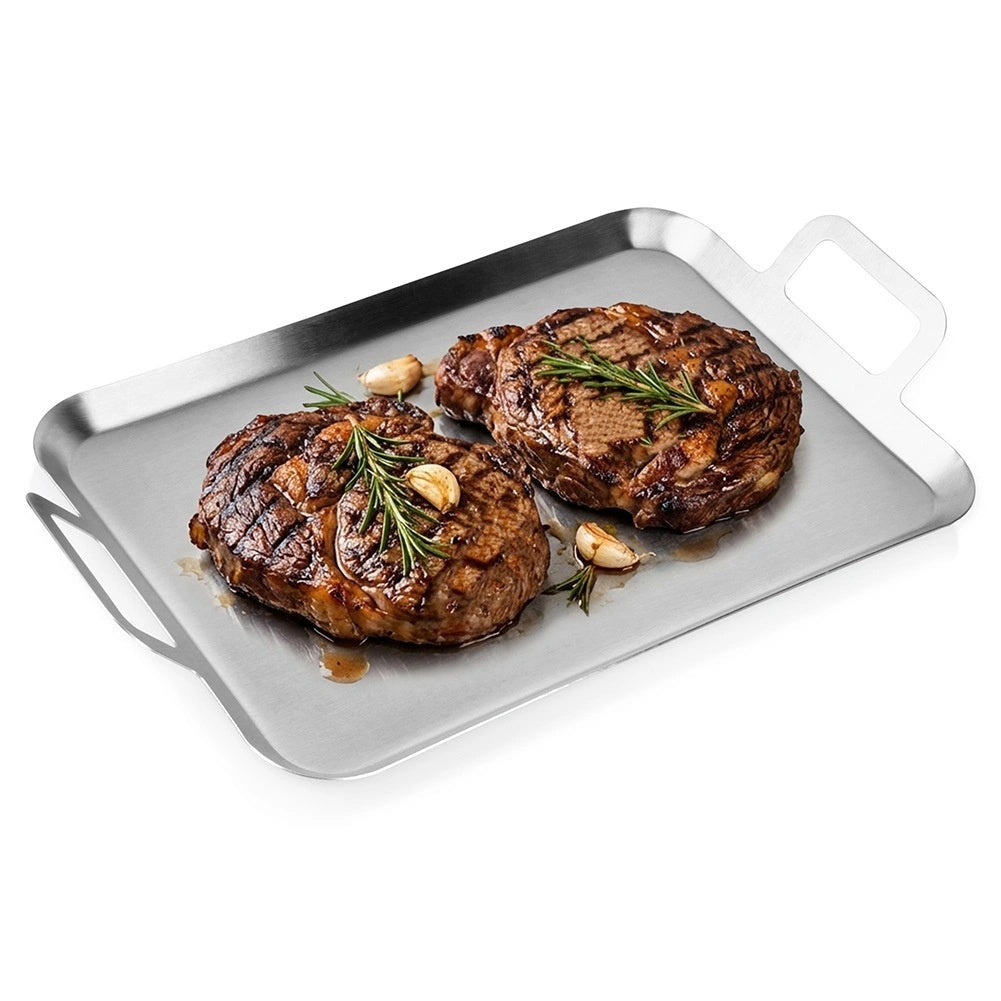 Stainless Steel Griddle Plate With Handles, 43x25 Cm