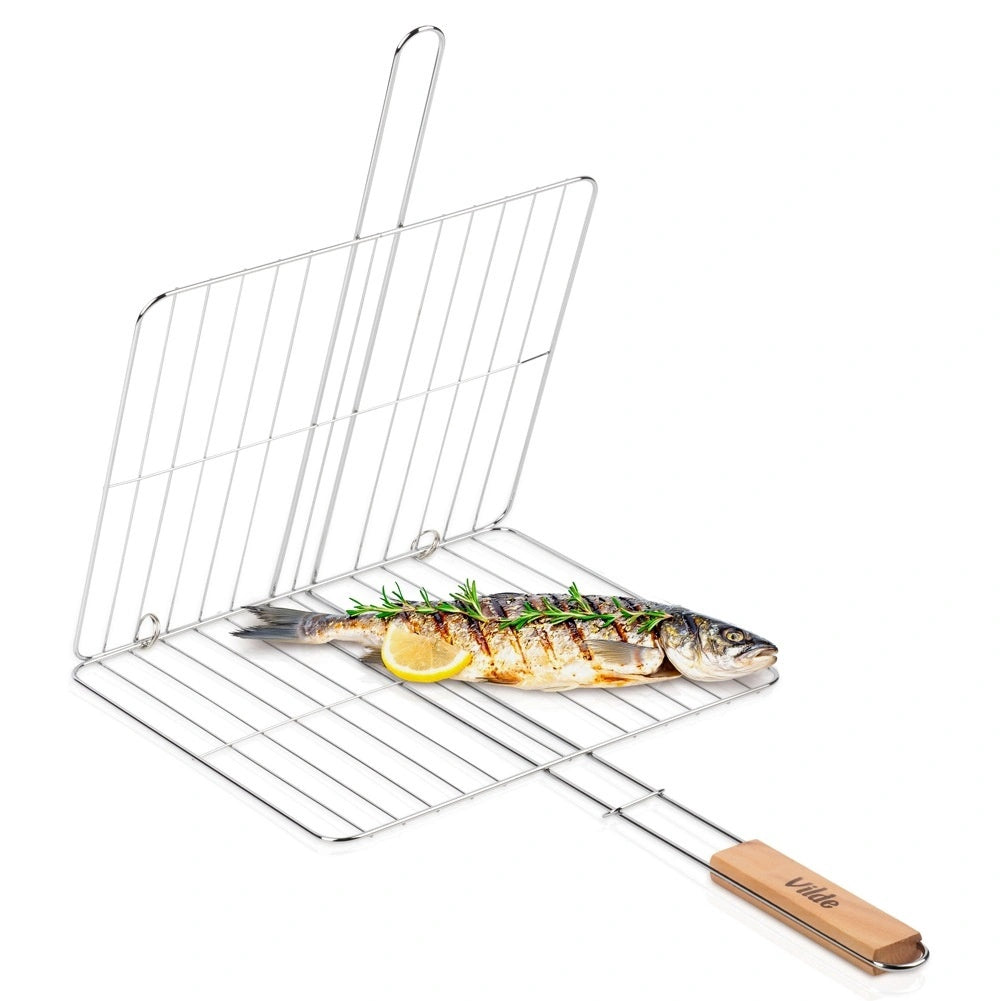Grill Basket With Wooden Handle, 33x29 Cm Metal