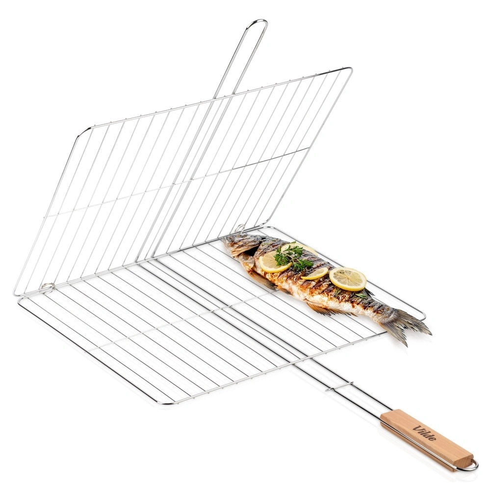Grill Basket With Wooden Handle, 46x37 Cm Metal