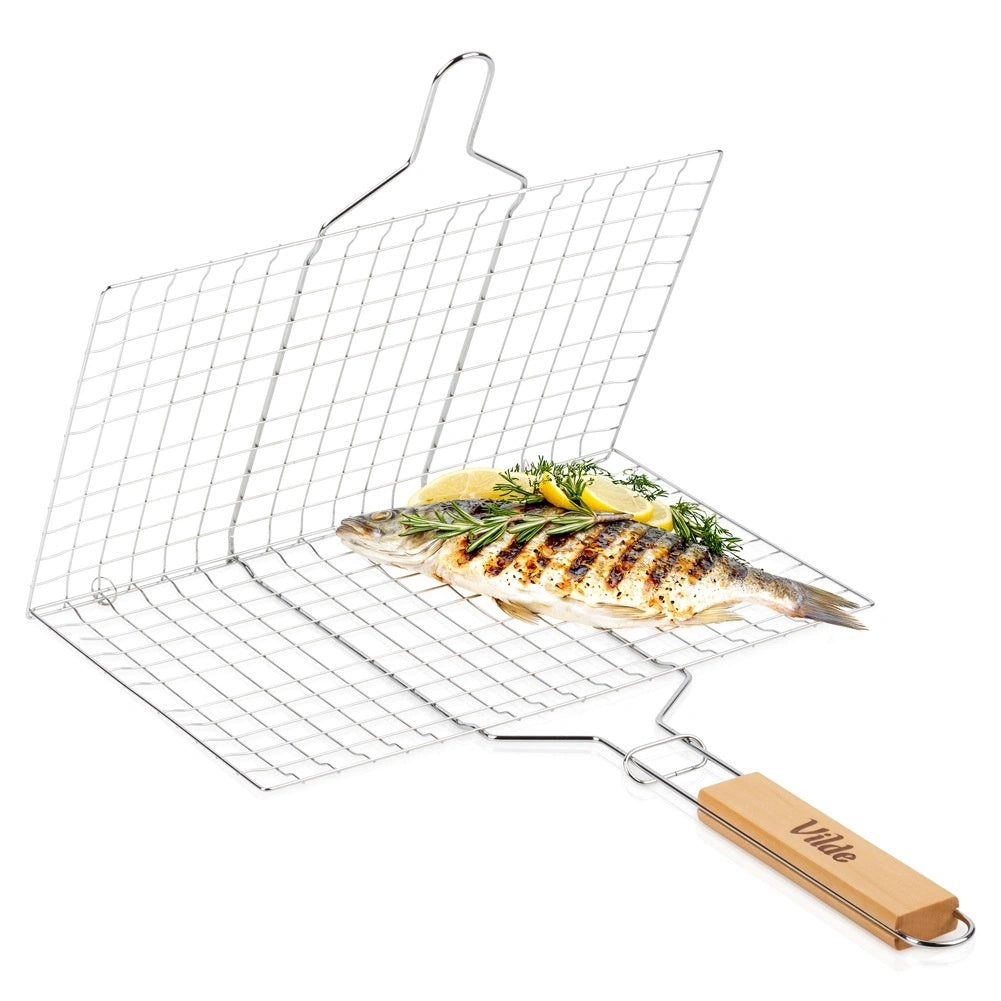 Grill Basket With Wooden Handle, 34x22 Cm Metal