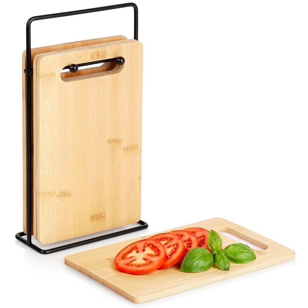 Bamboo Cutting Boards Set With Stand, 22x14 Cm, 4 Pcs