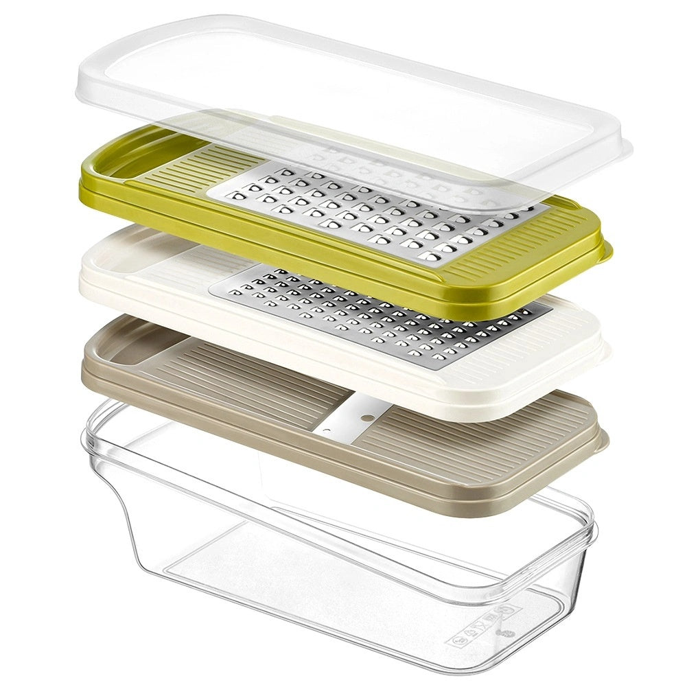 Steel Grater With Container, 3 Blades, 24x11 Cm