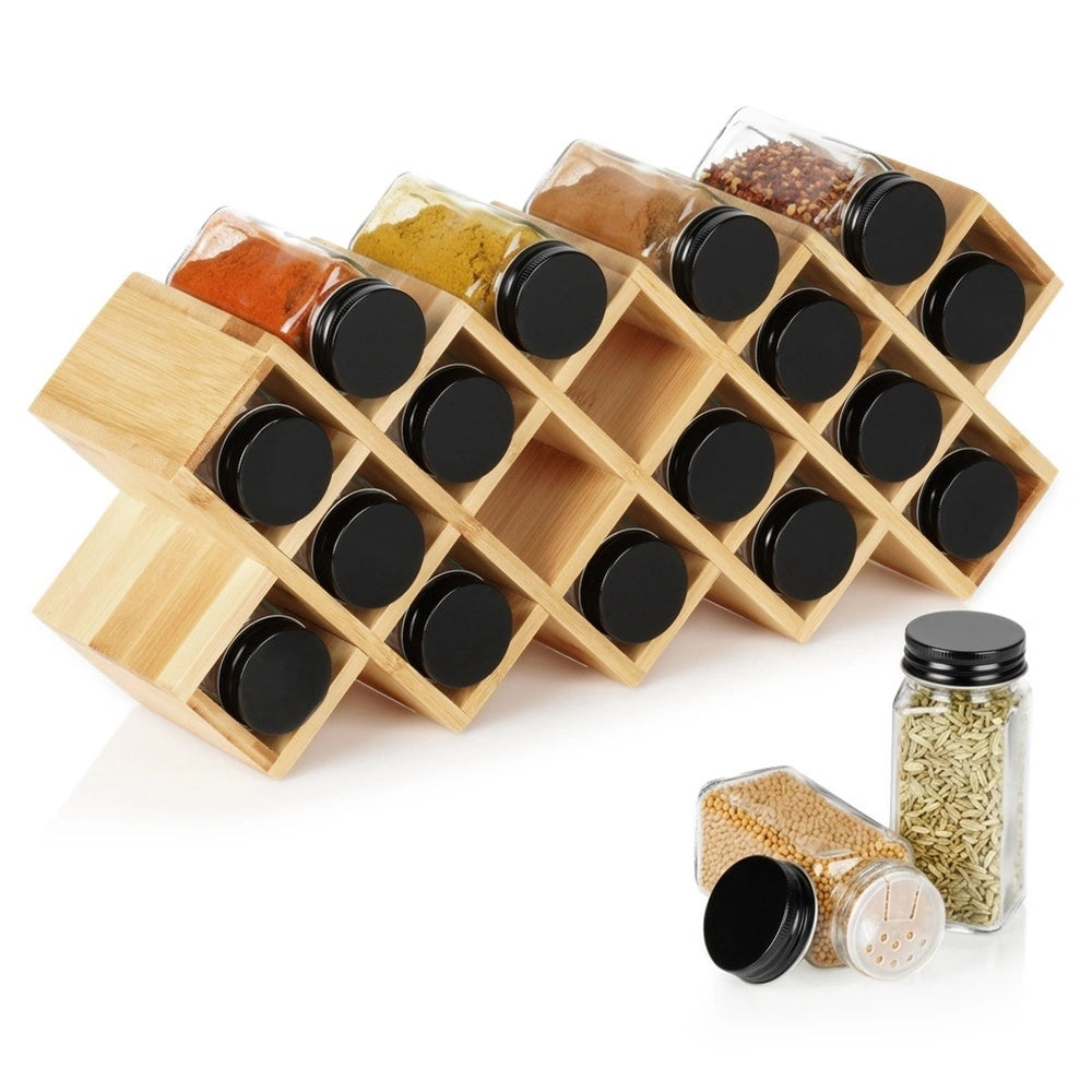 Bamboo Spice Rack With 18 Glass Jars, 42x10x17 Cm