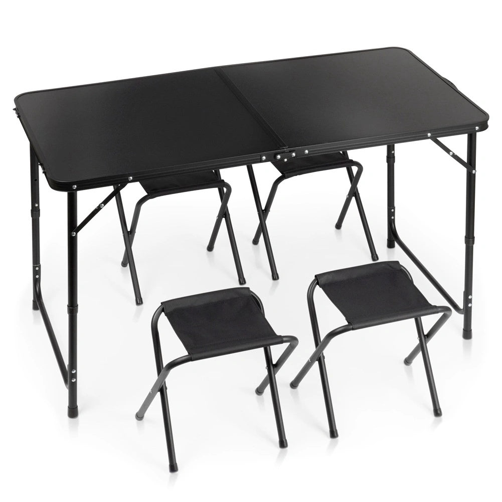 Folding Camping Table Set With Adjustable Height, Black