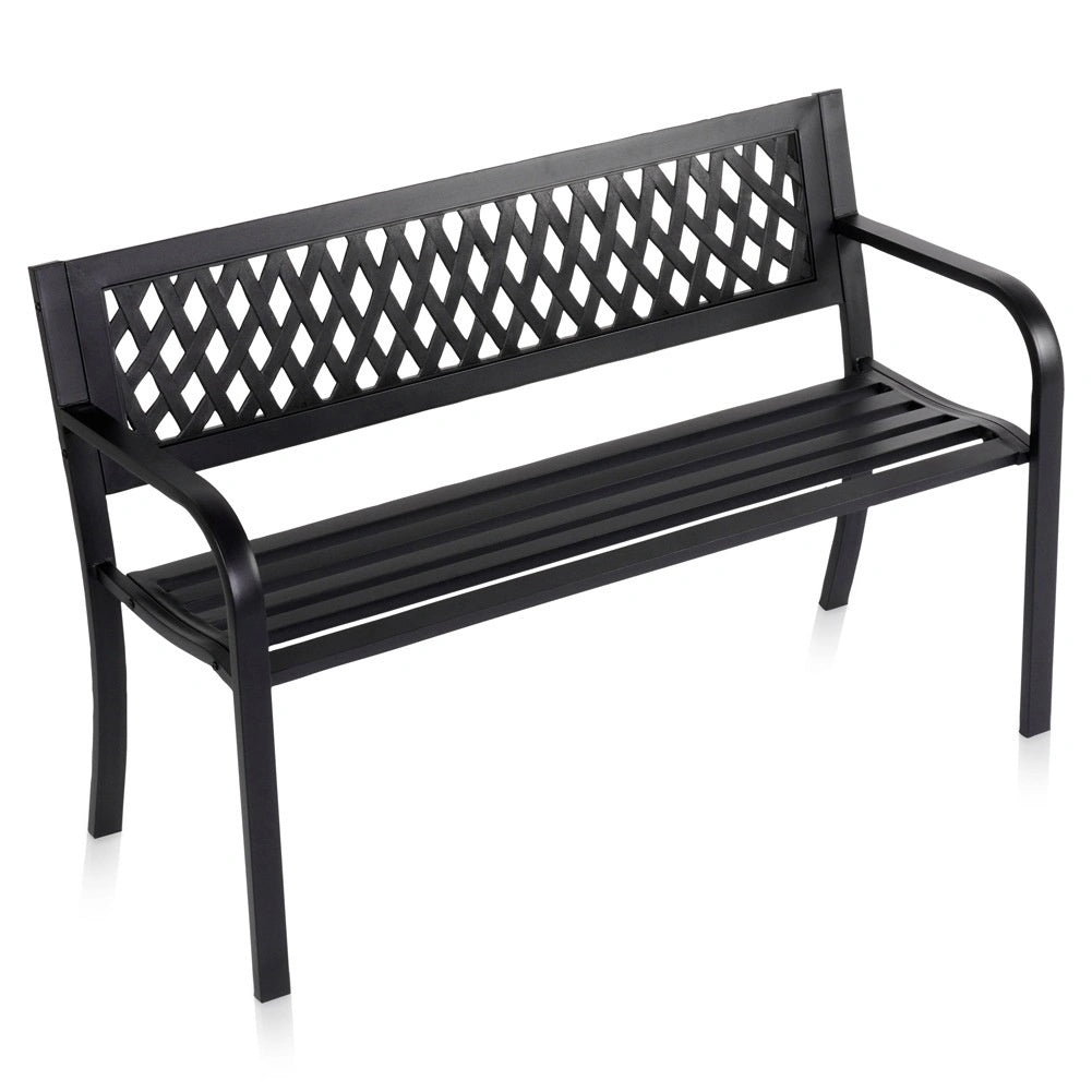 Black Metal Garden Bench With Backrest, 119x45x76 Cm