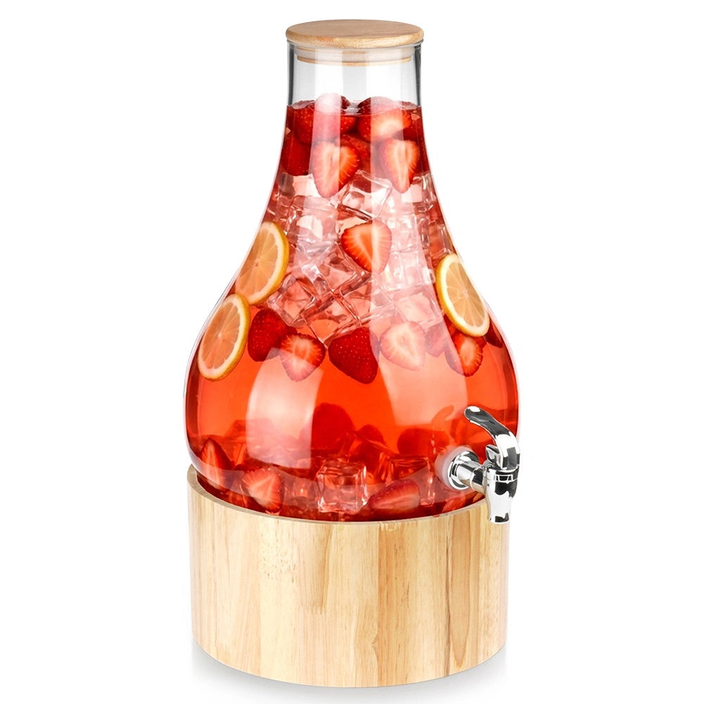 Glass Beverage Dispenser With Tap And Bamboo Stand, 6.5l