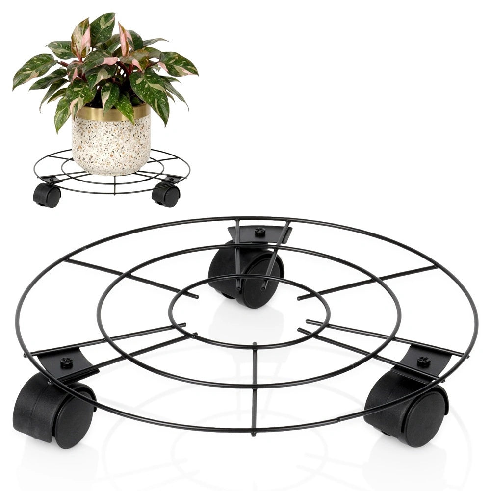 Metal Plant Stand With Wheels, Black, 30 Cm