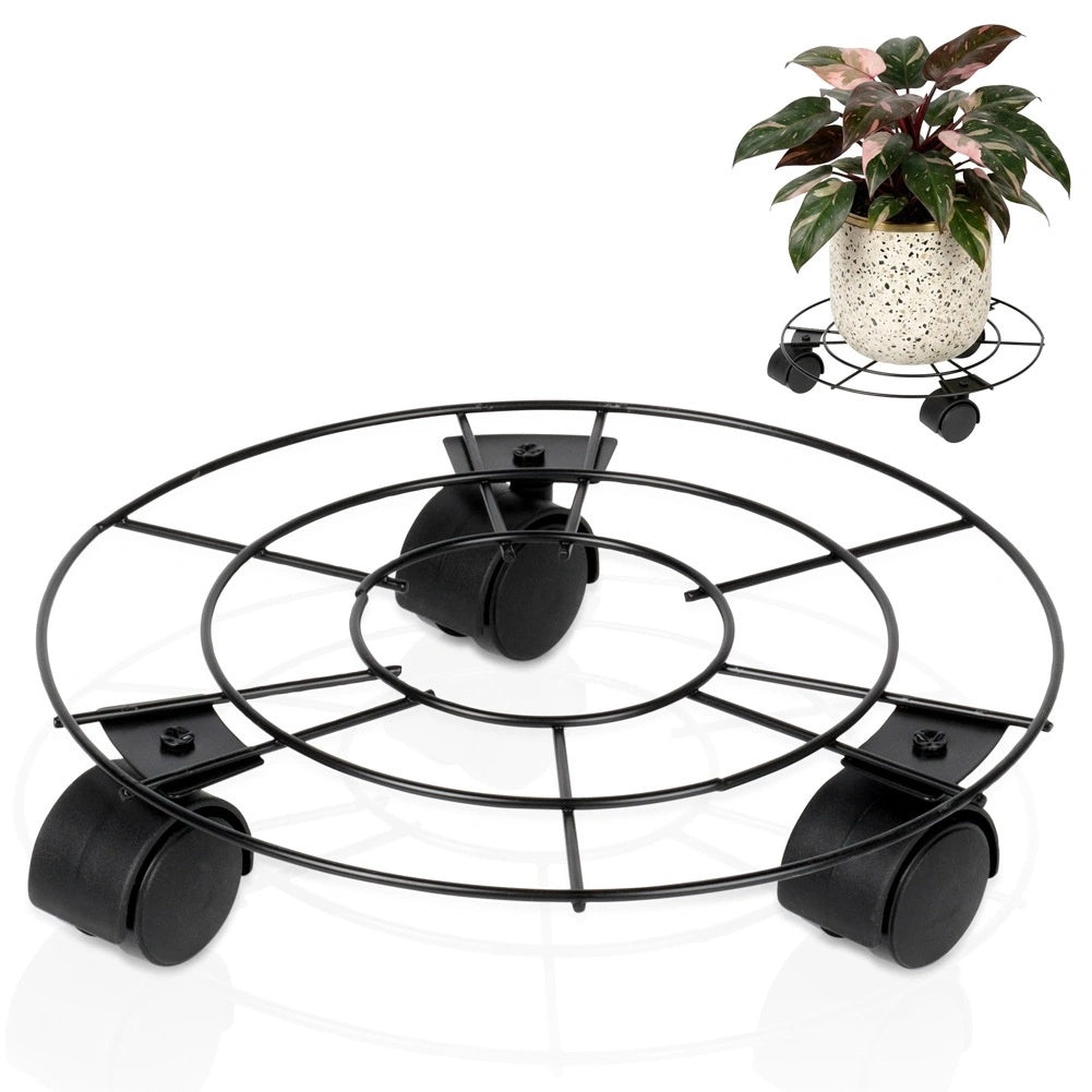 Metal Plant Pot Stand With Wheels, Black, 25 Cm