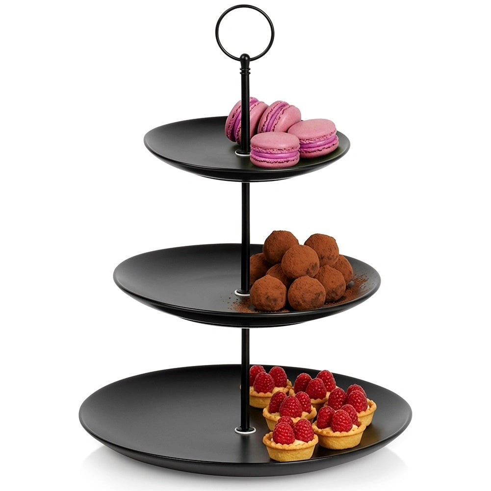 3-tier Black Porcelain Cake Stand, 34 Cm