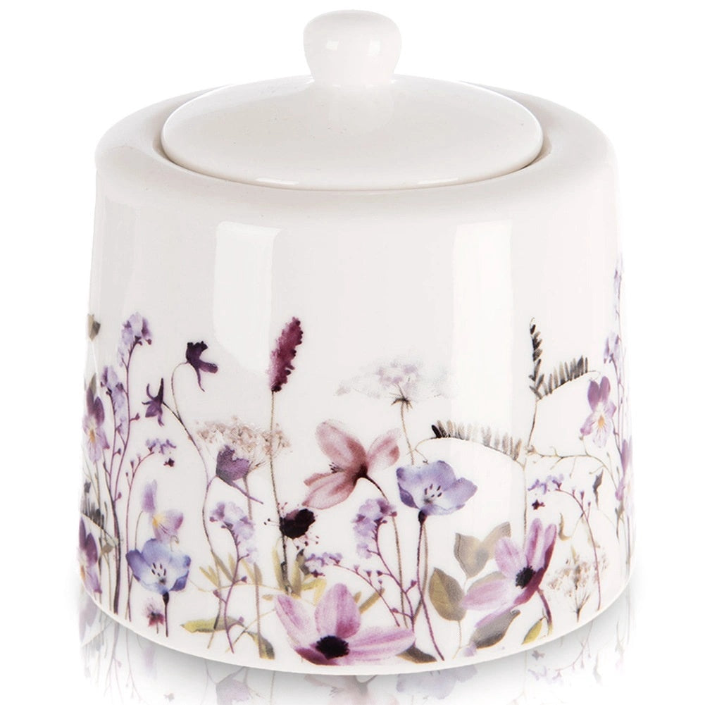 Porcelain Sugar Bowl With Lid, Wildflower Design, 320 Ml