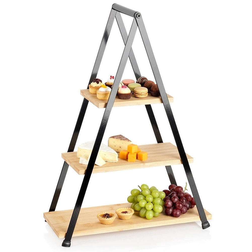 3-tier Bamboo Cake Stand With Handle, 53 Cm High