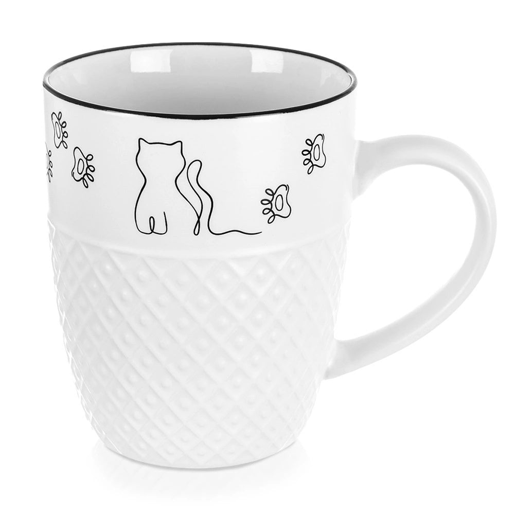 Porcelain Mug With Cat Design, 380 Ml, White