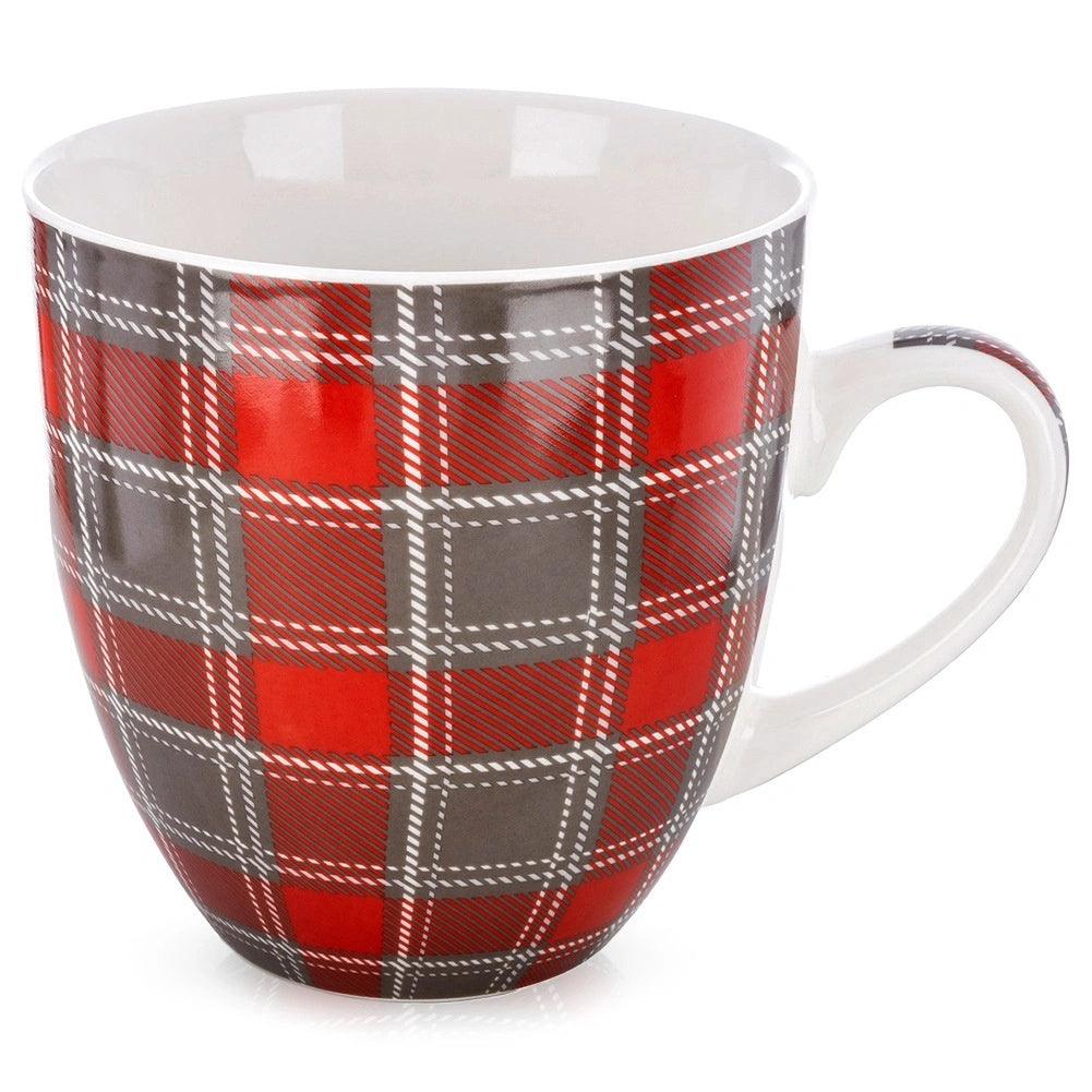 Porcelain Mug, Xxl 1l, Red & Gray Checkered Design