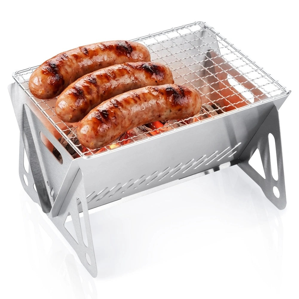 Foldable Charcoal Grill, Stainless Steel, Compact Size