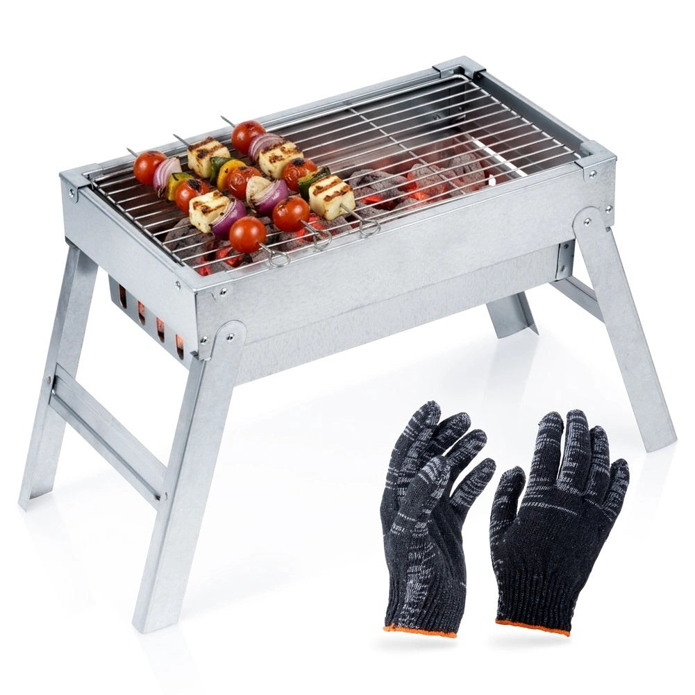 Foldable Stainless Steel Charcoal Grill With Gloves
