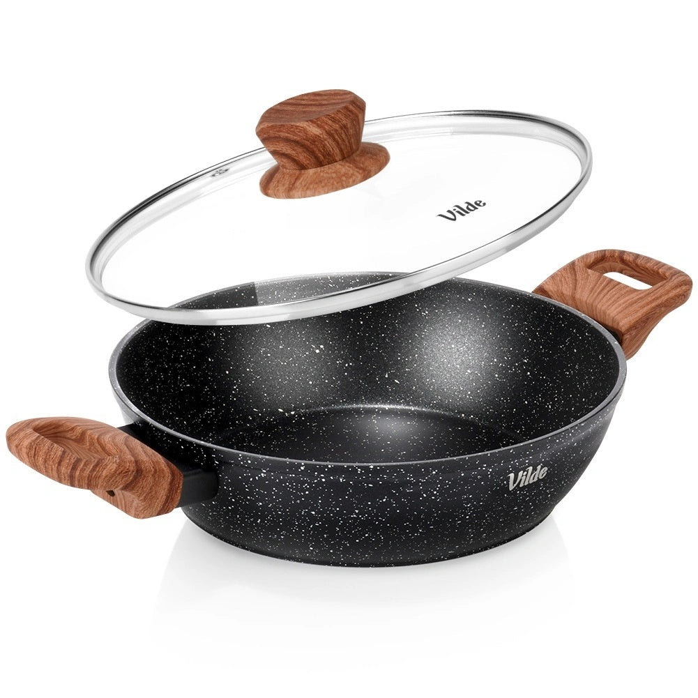 Granite Deep Frying Pan With Glass Lid, 24 Cm, 2.2 L