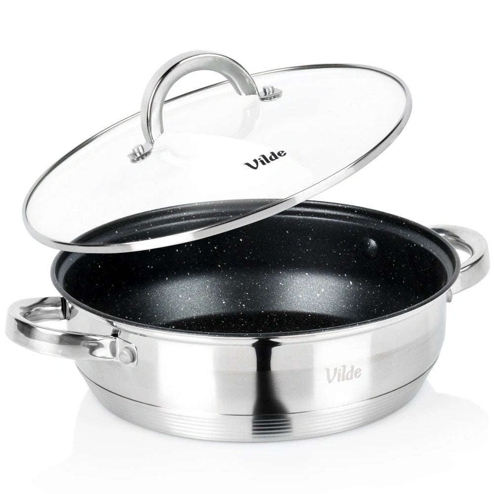 24 Cm Stainless Steel Granite Frying Pan With Lid