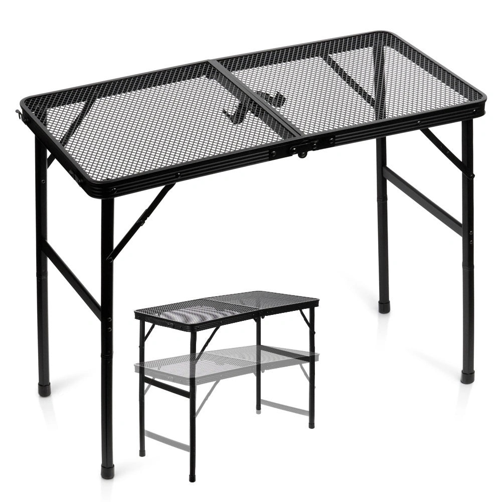 Folding Camping Table, Black Aluminum, Adjustable Height