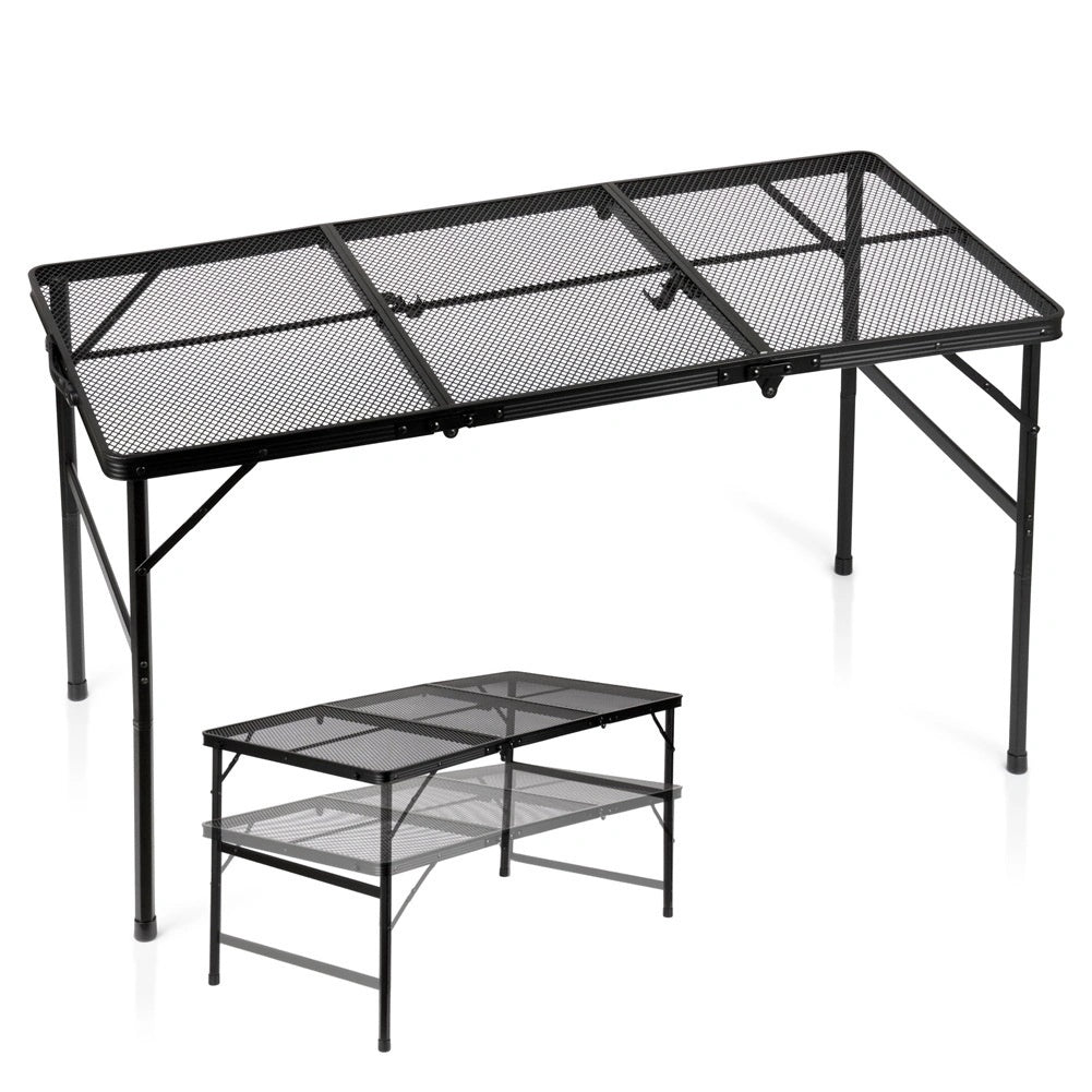 Folding Camping Table, Adjustable Height, Black, 120x60 Cm