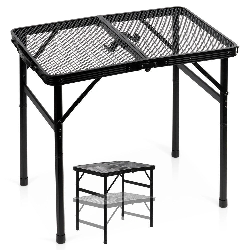 Folding Aluminum Camping Table, Black, Adjustable Height