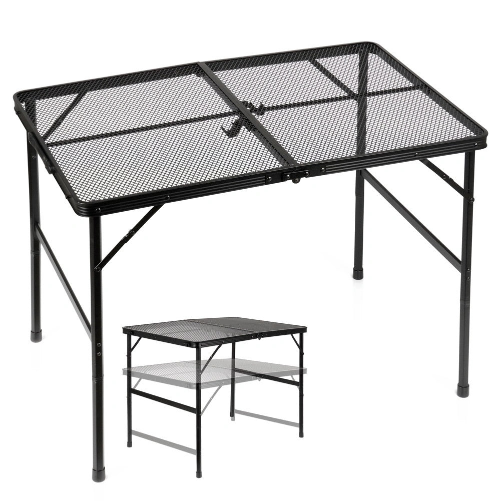 Folding Camping Table, Adjustable Height, Black, 90x60 Cm