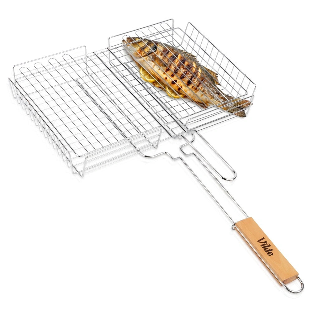 Grill Basket With Wooden Handle, 41.5 X 28 Cm