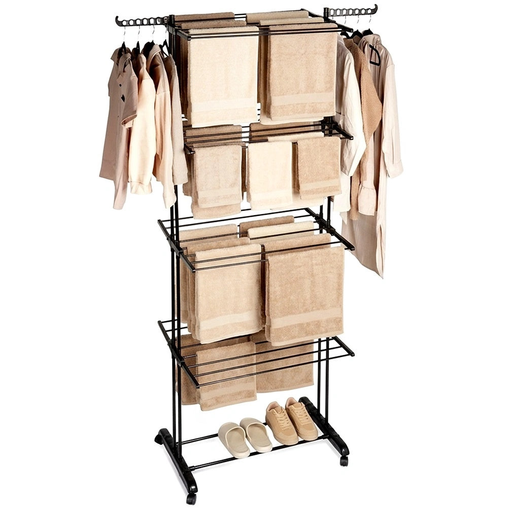 Vertical Metal Clothes Drying Rack, Black, 4-tier, Xxl