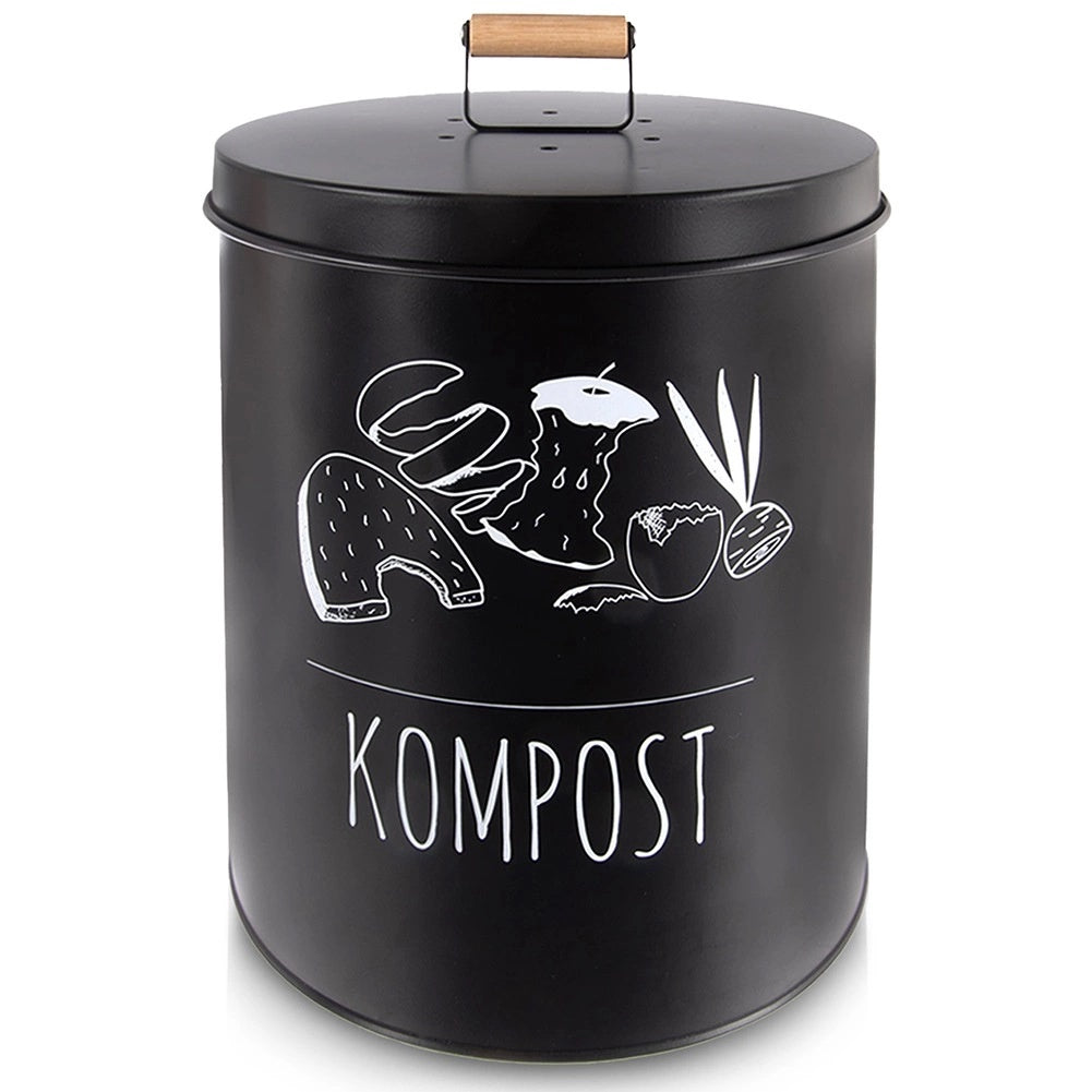 Kitchen Compost Bin With Carbon Filter, 8l Metal Black