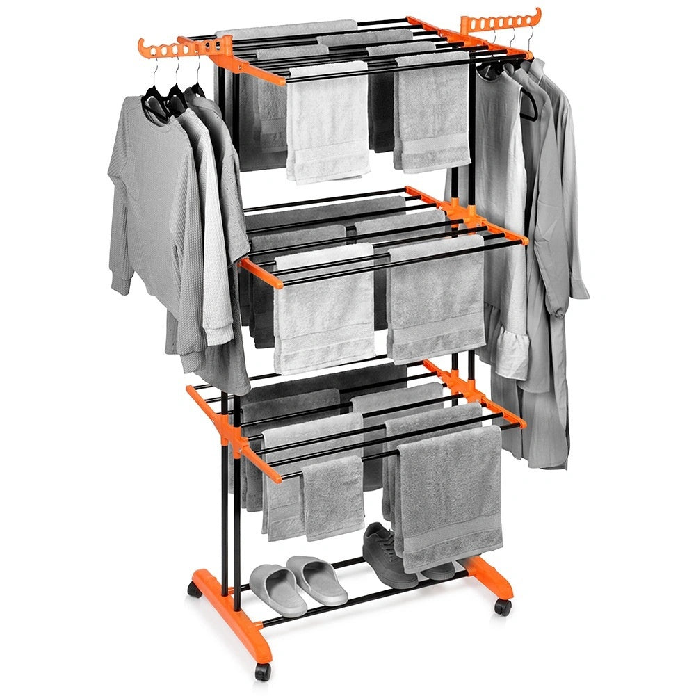 Vertical Metal Clothes Drying Rack, Black, 3-tier, Wheels