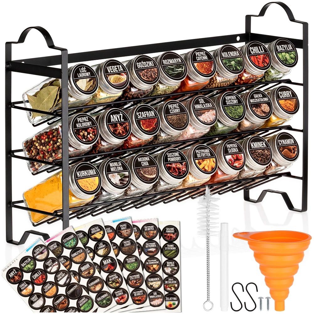3-tier Metal Spice Rack With 24 Glass Containers