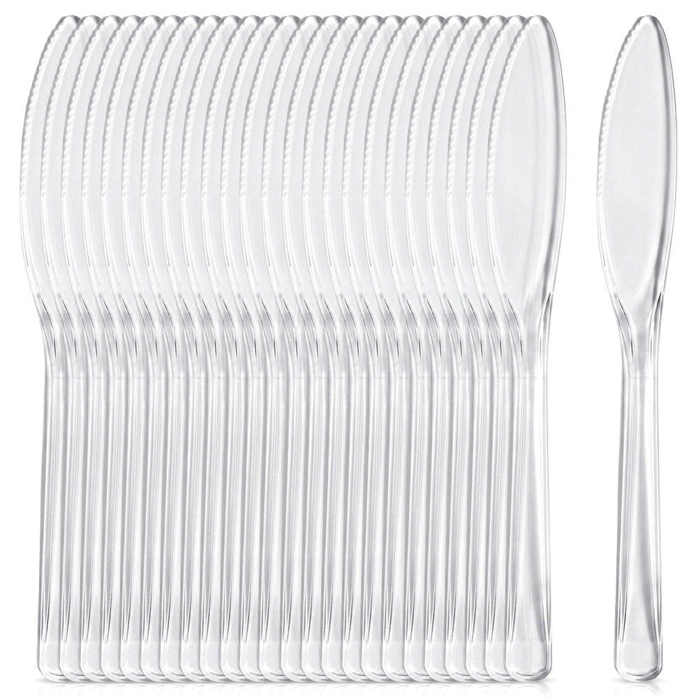 Reusable Clear Plastic Knives, 17.5 Cm, Set Of 25