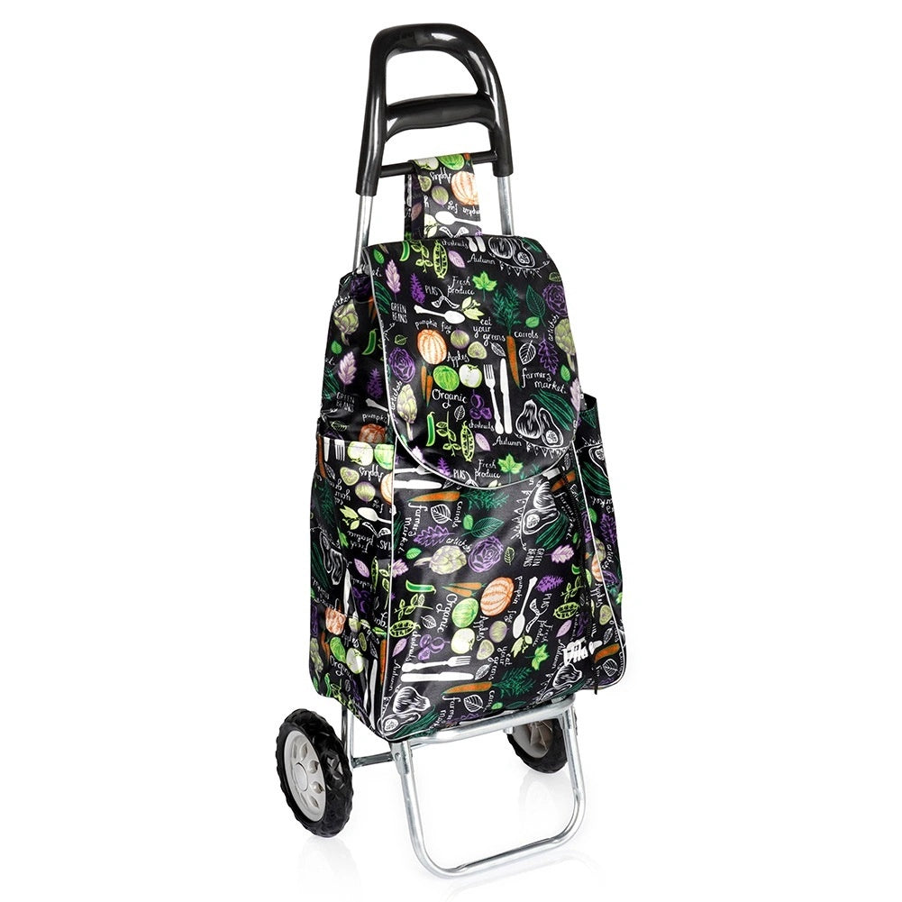 Shopping Trolley, Black, 30l, Vegetable Pattern