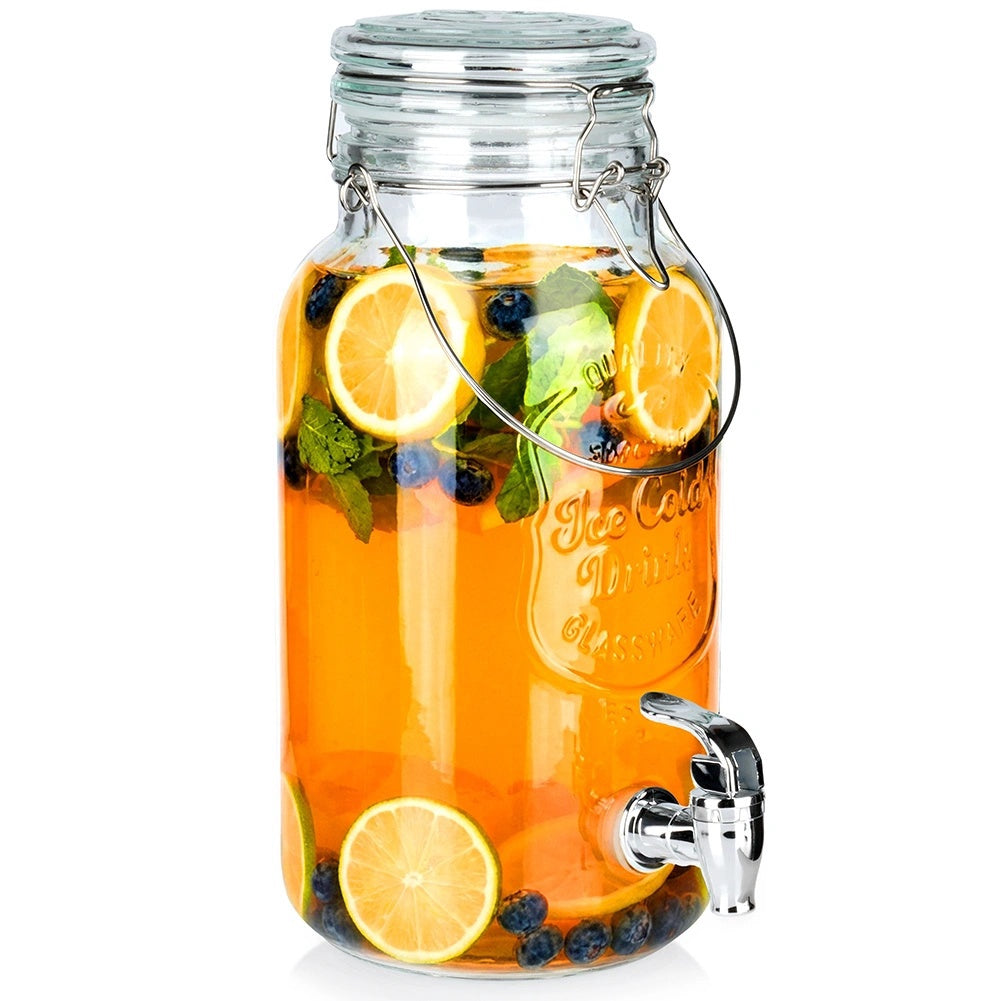 Glass Beverage Dispenser With Tap, 4l Capacity