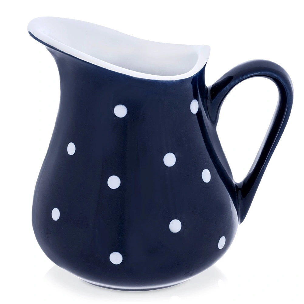 Ceramic Jug, Navy Blue, 480 Ml, Polka Dot Design