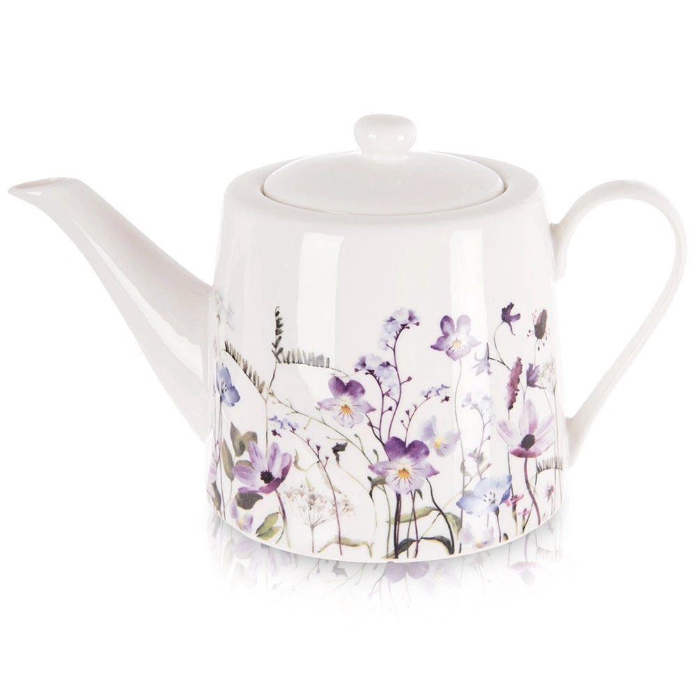 Porcelain Tea Pot With Lid, 1l Wildflower Design