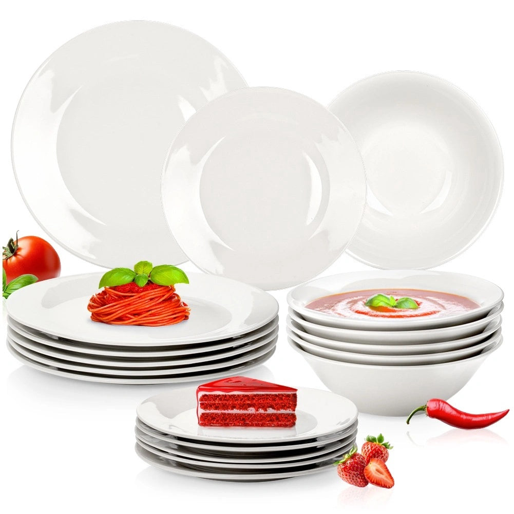 Porcelain Dinnerware Set, White, 18-piece Service For 6