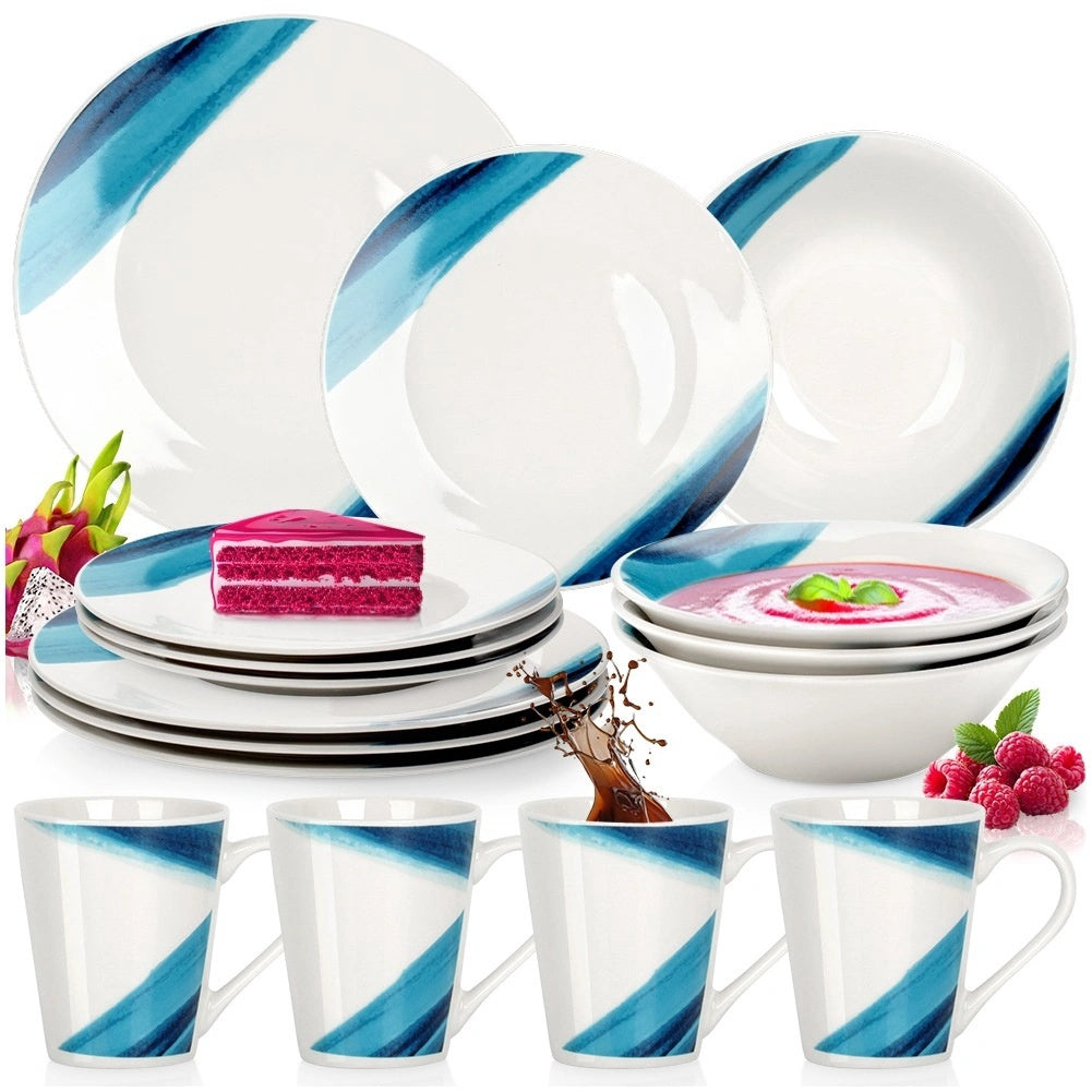 Porcelain Dinnerware Set, White & Blue, 16-piece