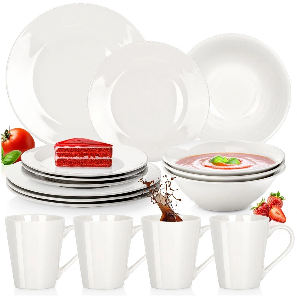 Porcelain Dinnerware Set, White, 16-piece, Microwave Safe